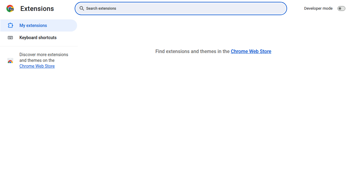 Chrome's Extensions page with Developer mode off